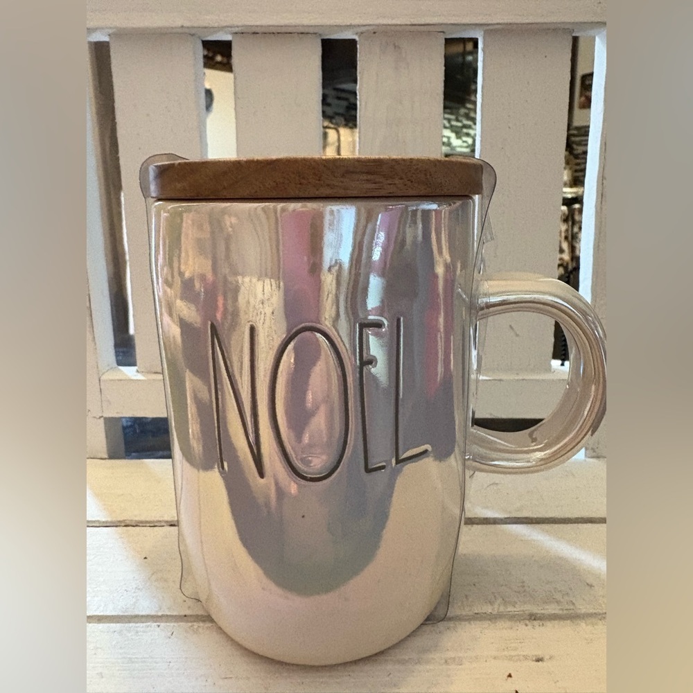 Rae Dunn Noel Iridescent Mug with Wooden Lid